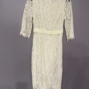 New York & Company Asymmetrical Lace Dress in Cream